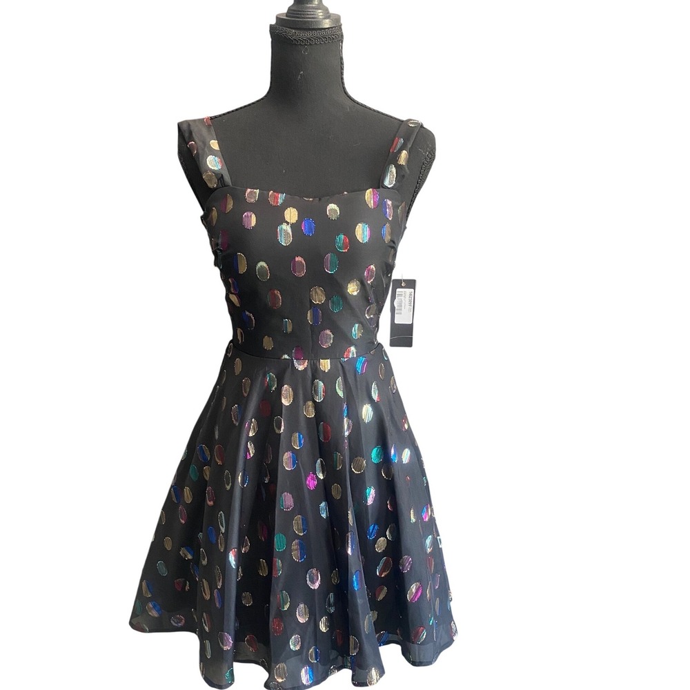City Studio Womens Metallic Rainbow Polka Dot Tie Back Fit & Flare Dress  3/4